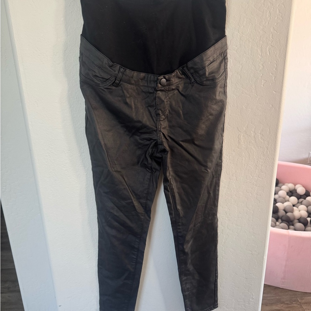 Black Maternity Pants - pleather like material